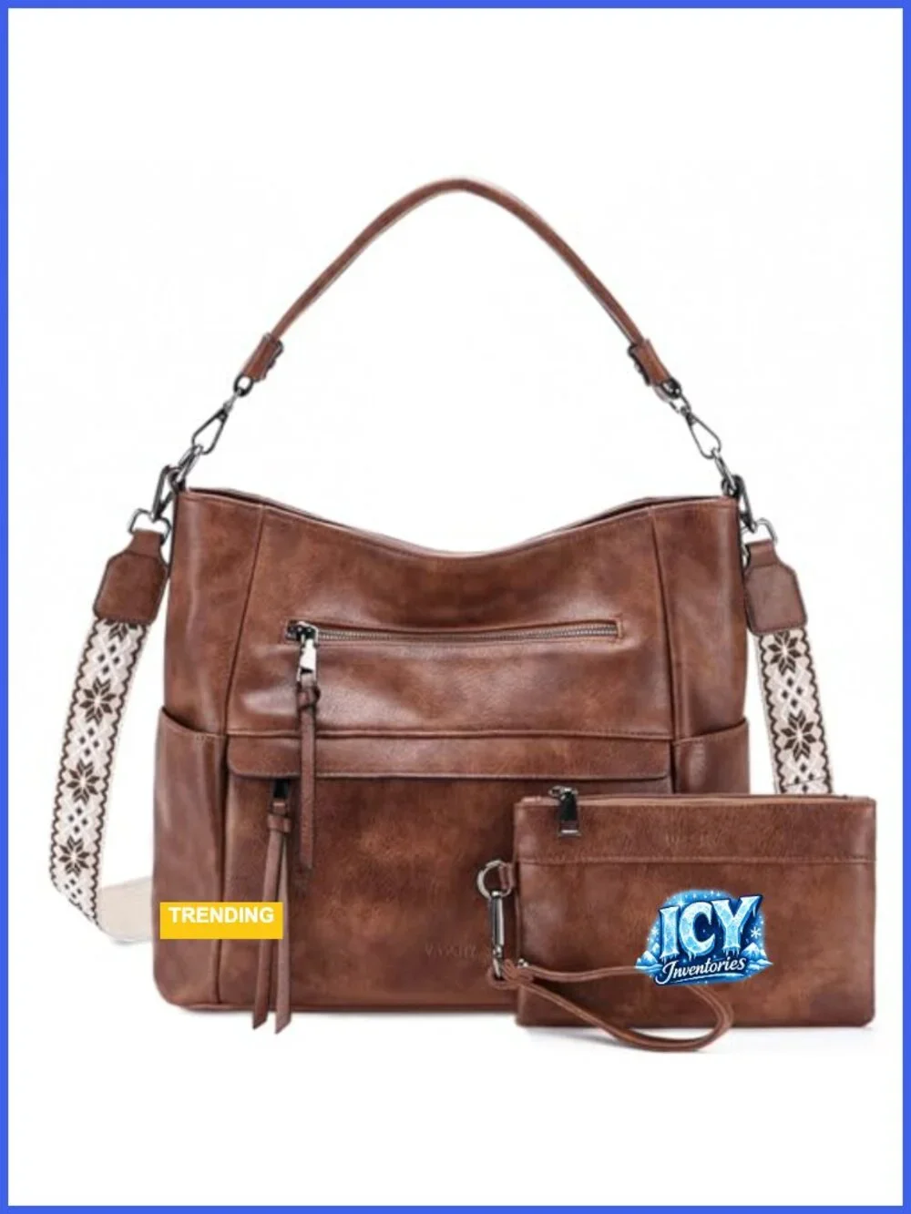 Medium Hobo Bag Vegan Leather Shoulder Purse with Detachable Guitar Strap